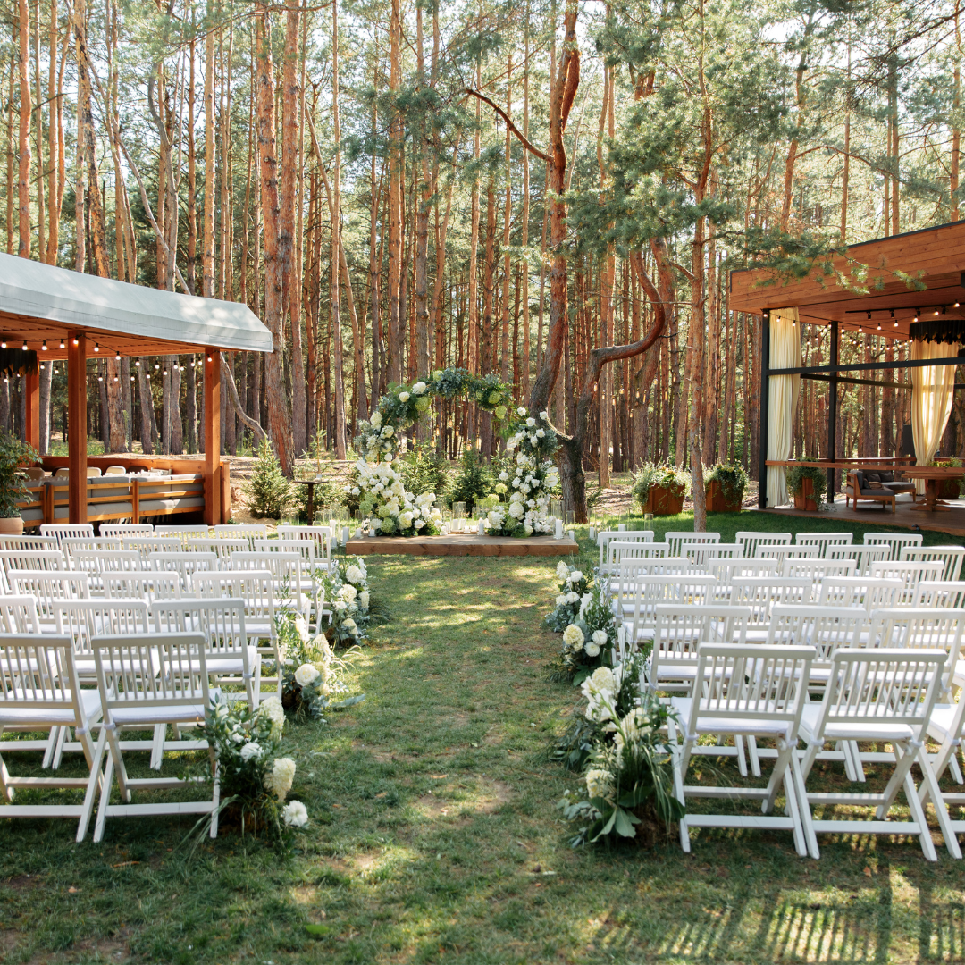 Premium outdoor wedding ceremony setup in a forest venue