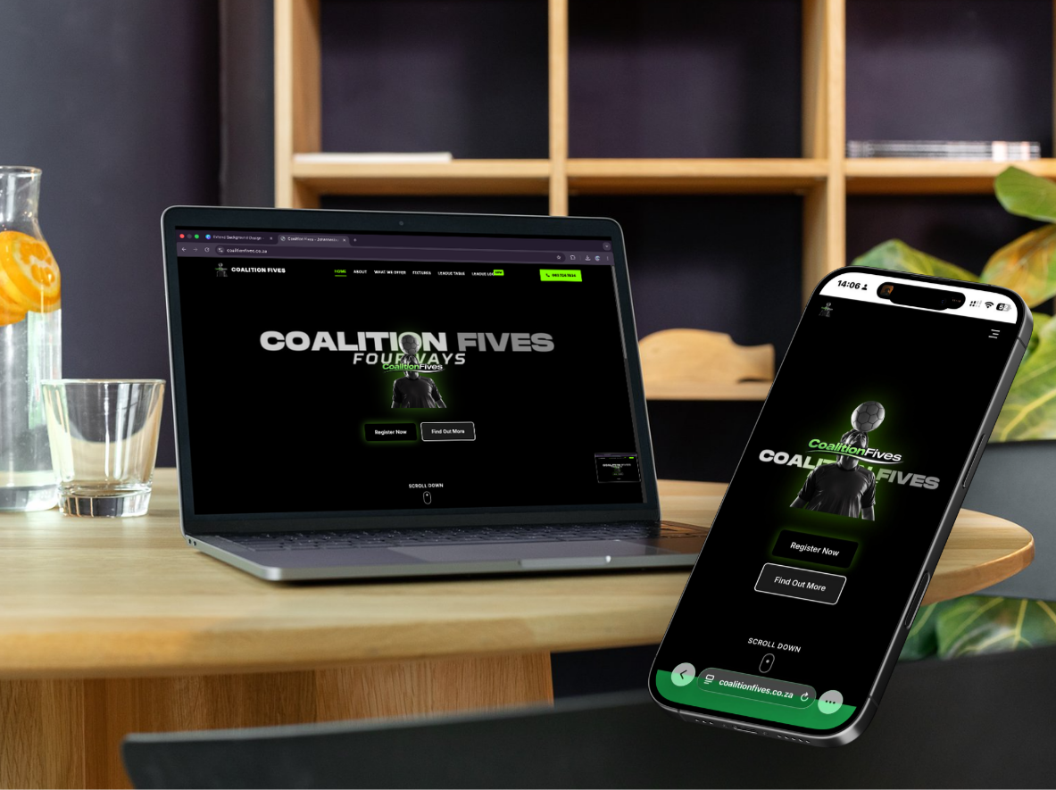 Coalition Fives website displayed on laptop and mobile